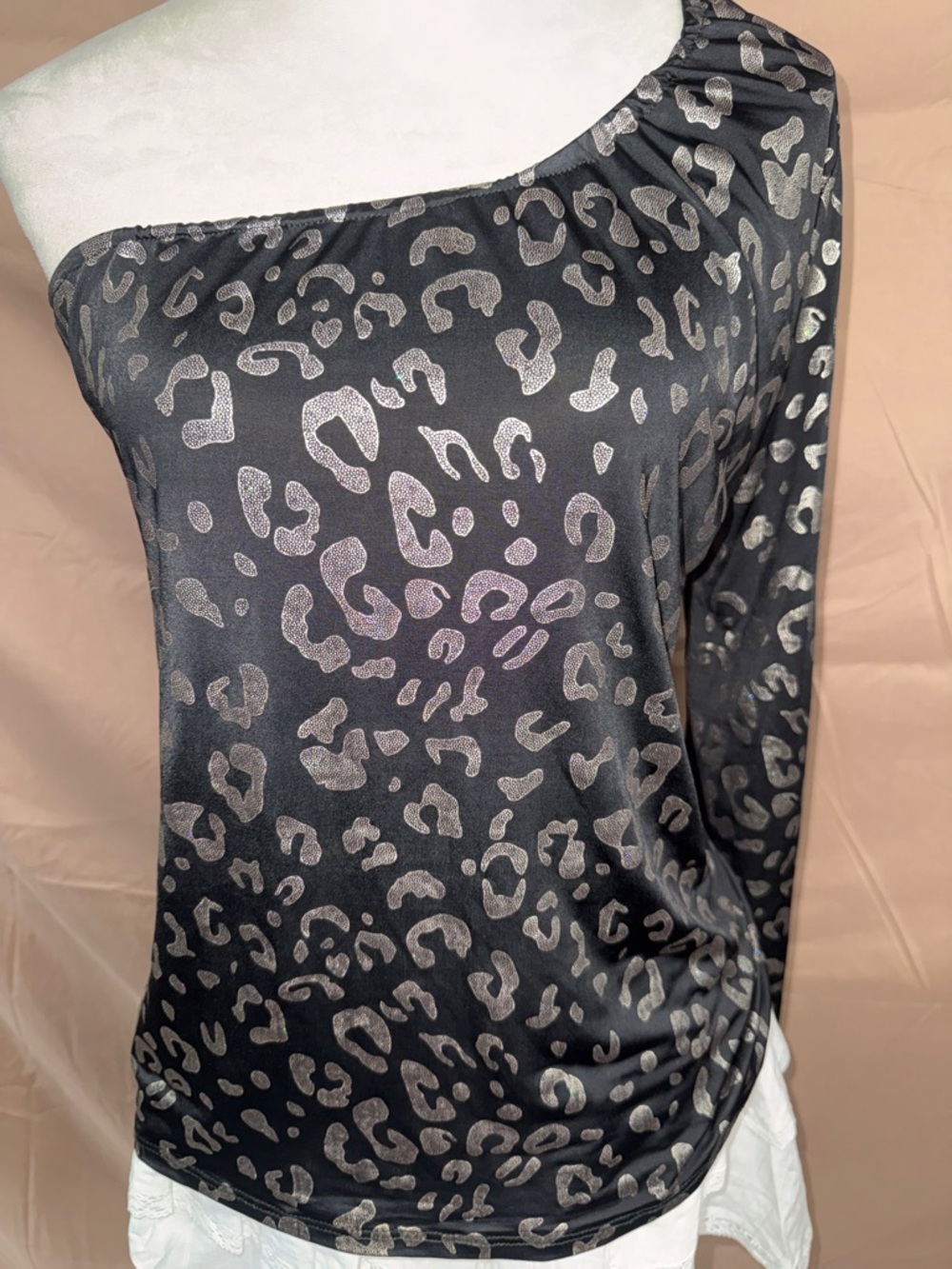 NWOT Ariella Black Top with Silver Metallic Accents